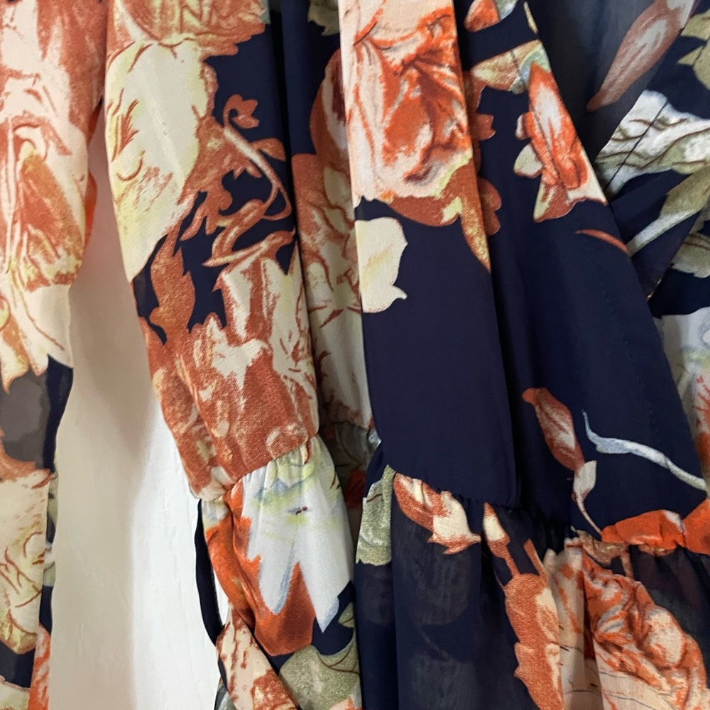 Floral Long Sleeve Maxi Dress - Blue & Orange - Picture 2 of 5